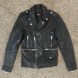ZARA Black 100% Sheep Leather Biker Jacket